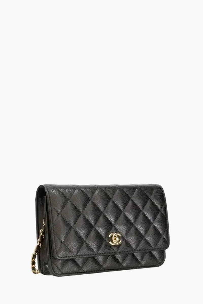 CHANEL Classic Wallet On Chain in Black Caviar LGHW 1