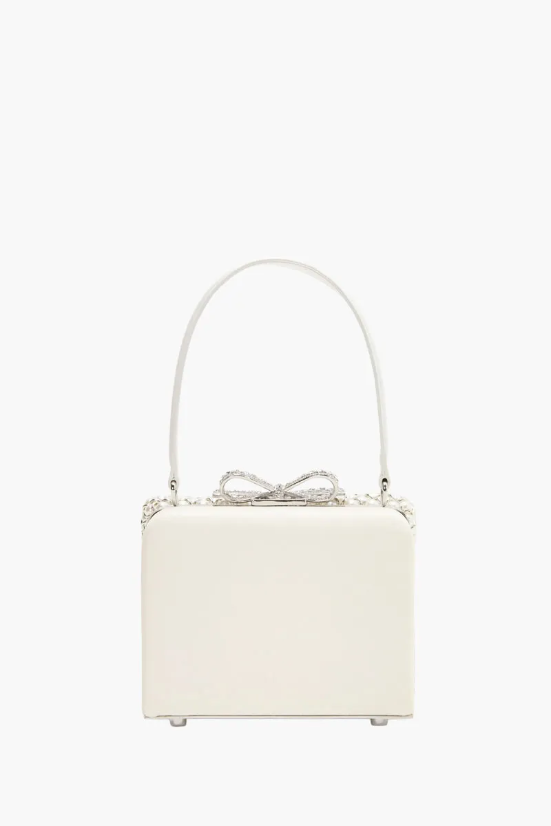 SELF-PORTRAIT Crystal Bow Pearl Embellished Micro Bag in Cream 2