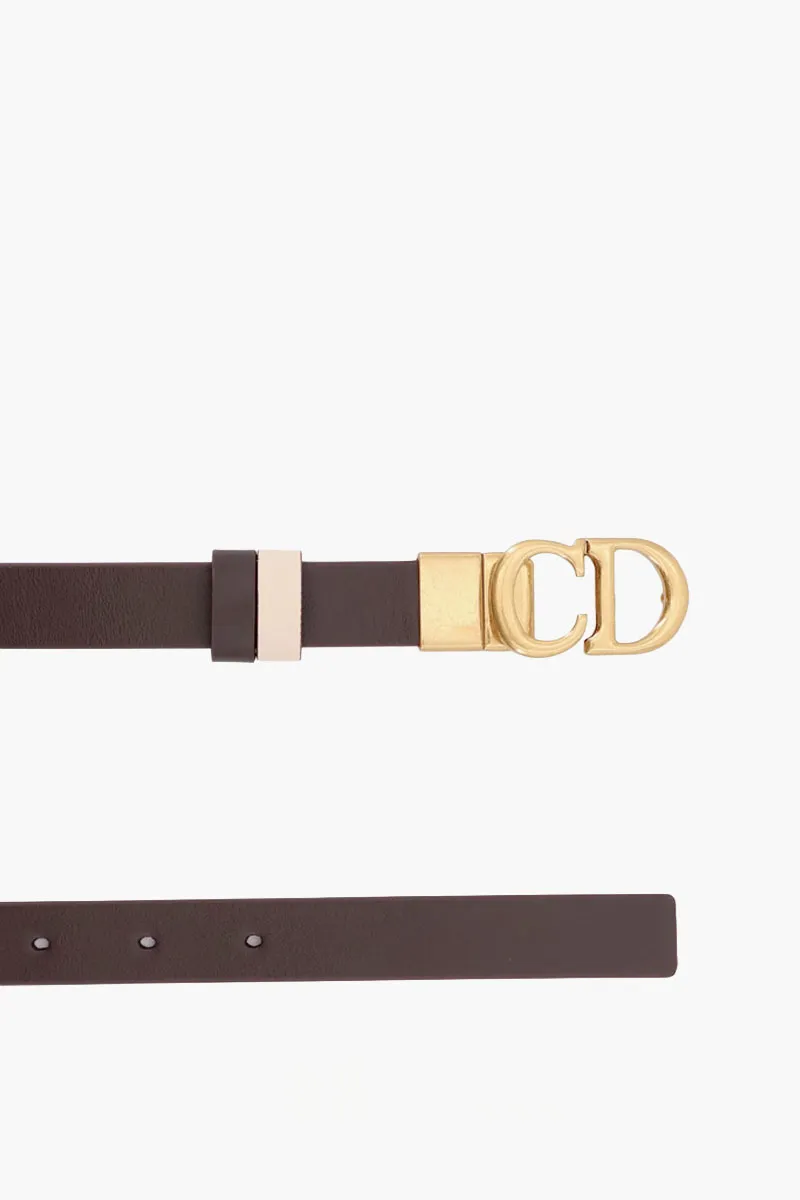CHRISTIAN DIOR Women Reversible Saddle Belt 20mm in Chocolate Brown/Light Beige Calfskin GHW

 1