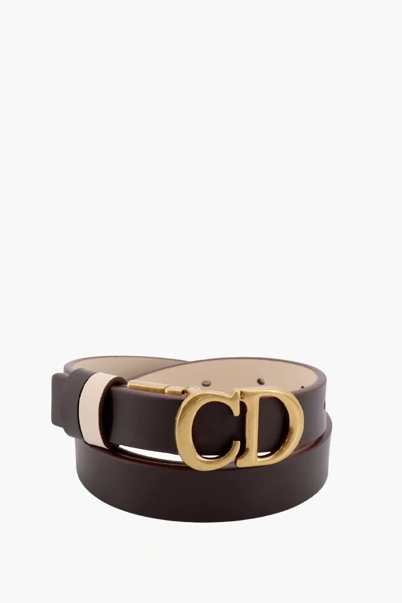 CHRISTIAN DIOR Women Reversible Saddle Belt 20mm in Chocolate Brown/Light Beige Calfskin GHW

 2
