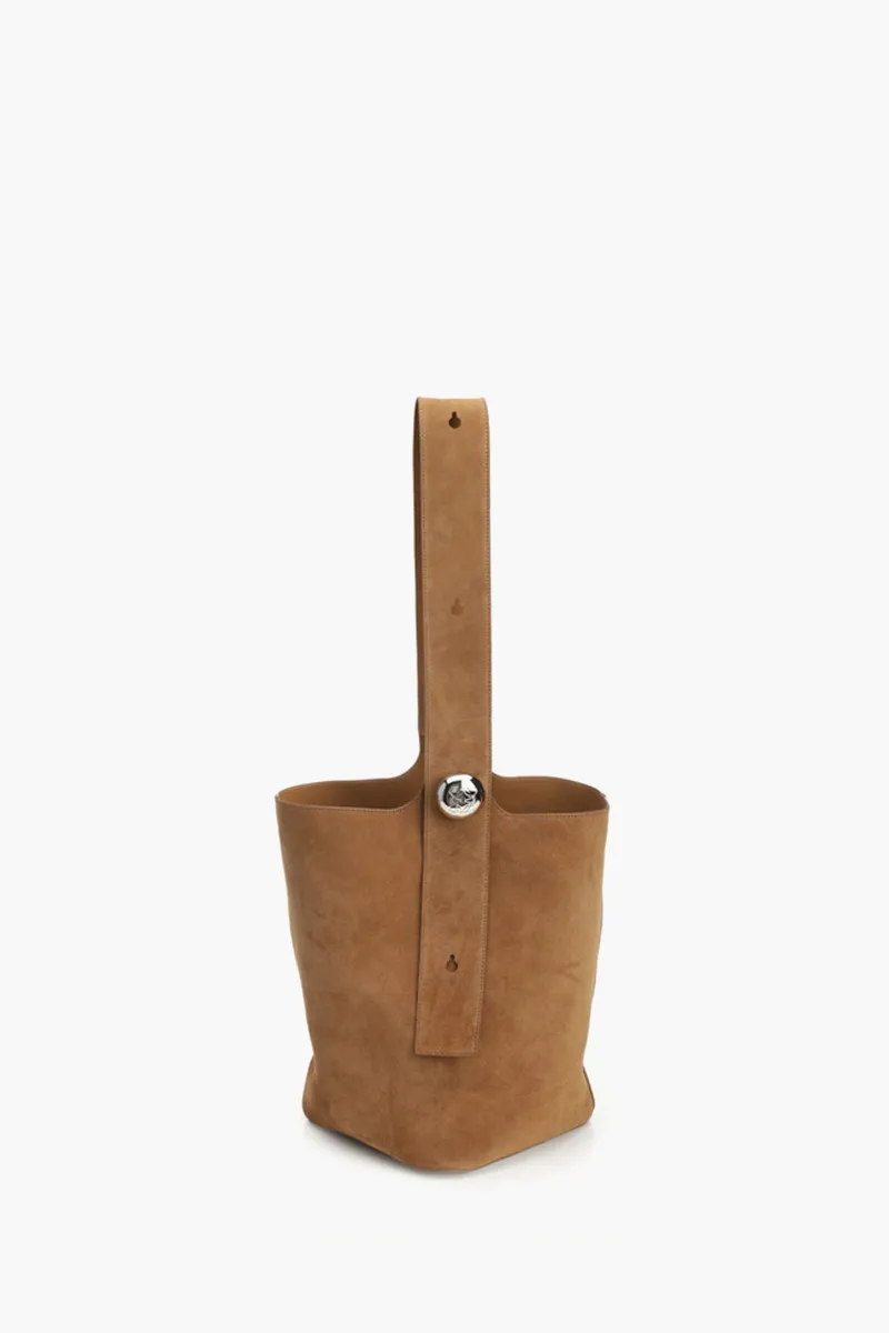 LOEWE Large Pebble Bucket Bag in Tobacco Suede Calfskin Palladium Hardware 0