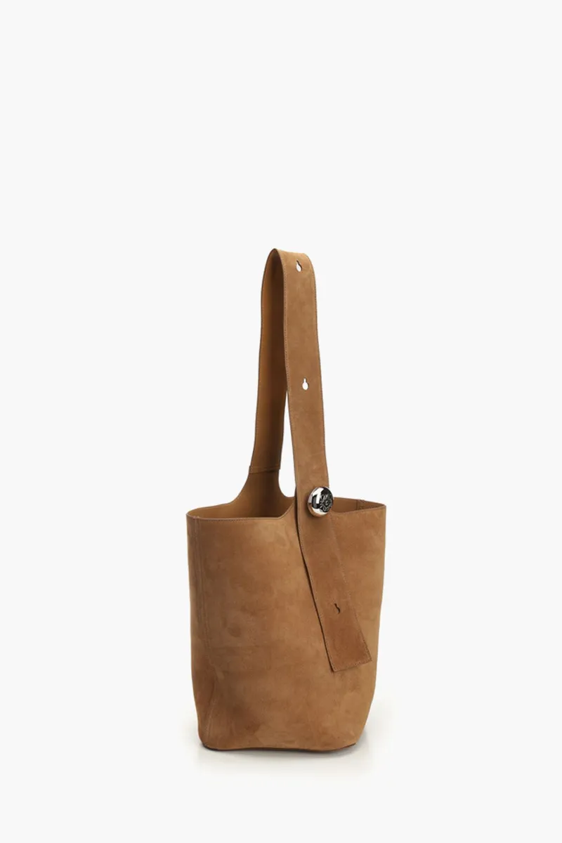 LOEWE Large Pebble Bucket Bag in Tobacco Suede Calfskin Palladium Hardware 1