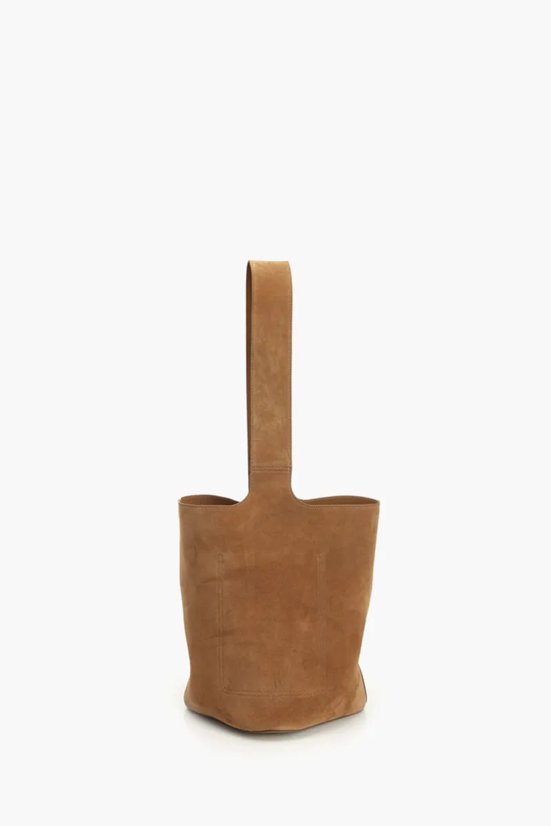 LOEWE Large Pebble Bucket Bag in Tobacco Suede Calfskin Palladium Hardware 2