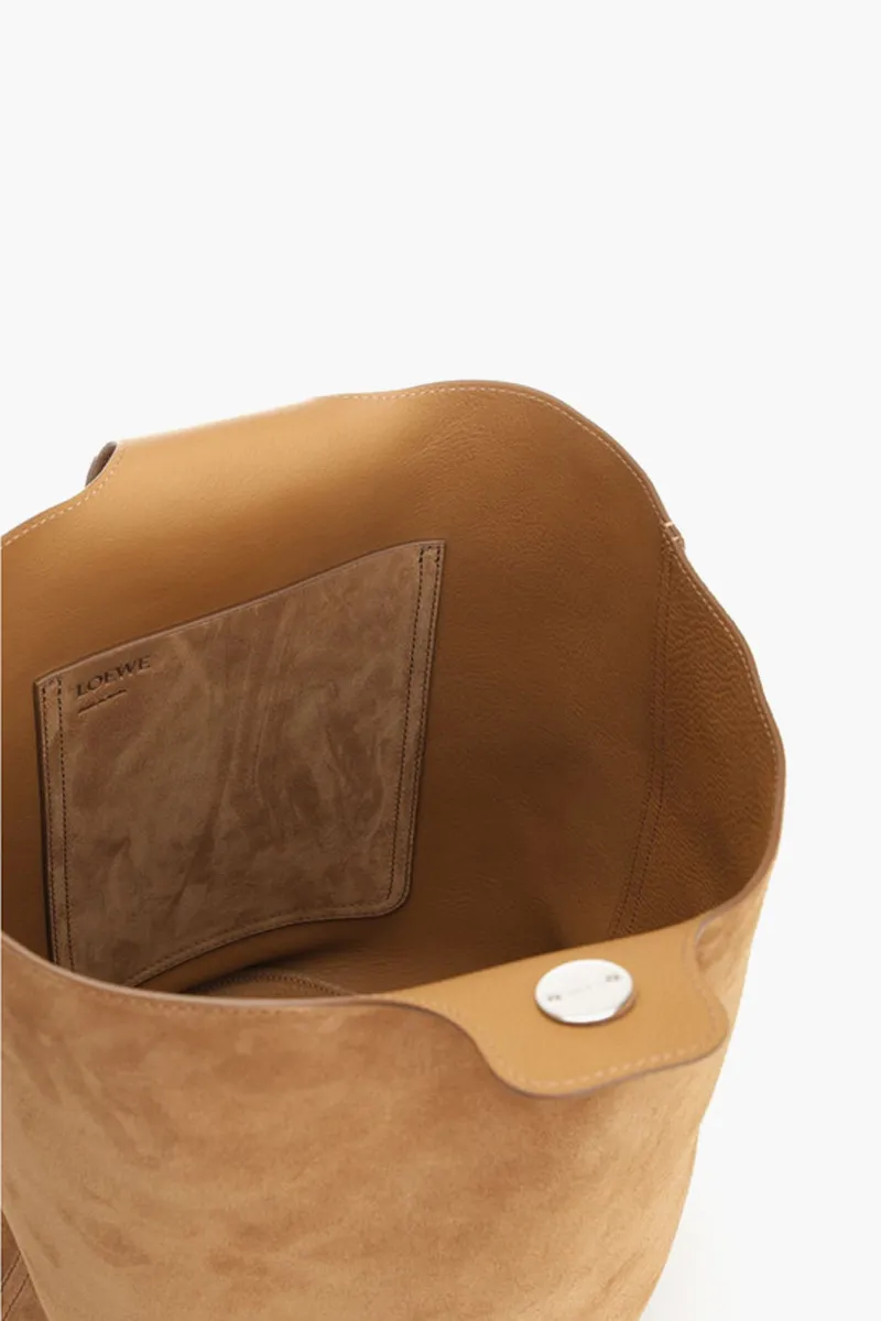 LOEWE Large Pebble Bucket Bag in Tobacco Suede Calfskin Palladium Hardware 3