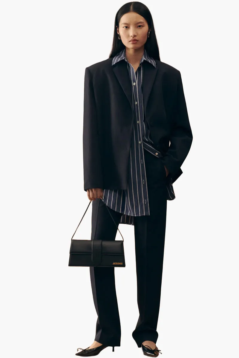JACQUEMUS Le Bambino Long Shoulder Bag in Black Cowhide Leather 3