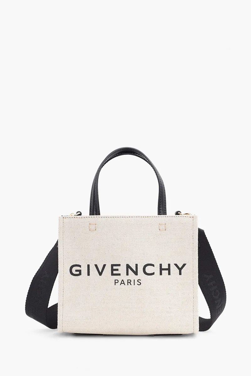 GIVENCHY Mini G Shopper Tote Bag in Beige/Black Canvas with Shoulder Strap 0