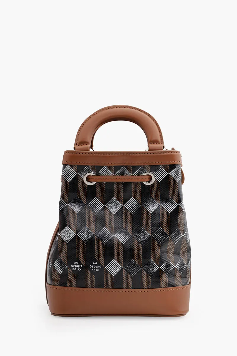 AU DEPART La Petite Dauphine Monogram Bucket Bag in Cognac Multicolor Reflective Jacquard 1