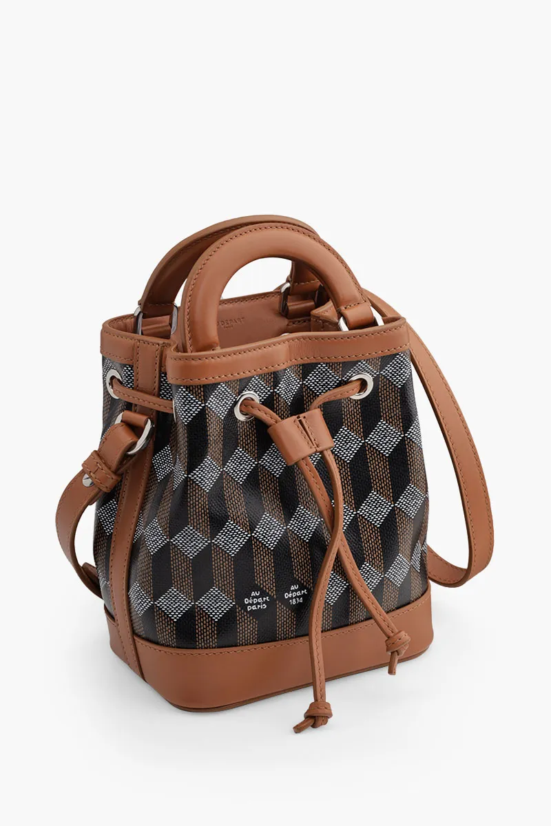 AU DEPART La Petite Dauphine Monogram Bucket Bag in Cognac Multicolor Reflective Jacquard 2