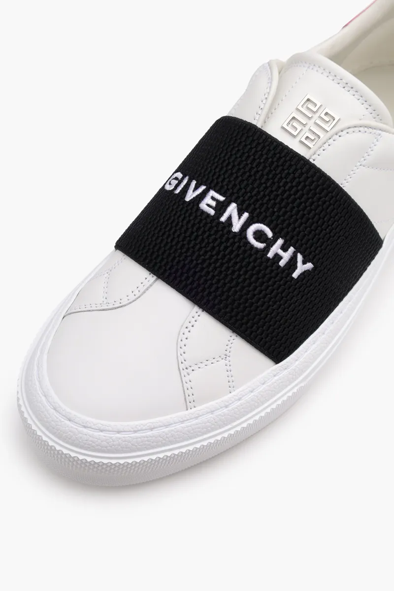 GIVENCHY Women 4G Logo Street Sneakers in White/Black/Pink with Logo Webbing 4