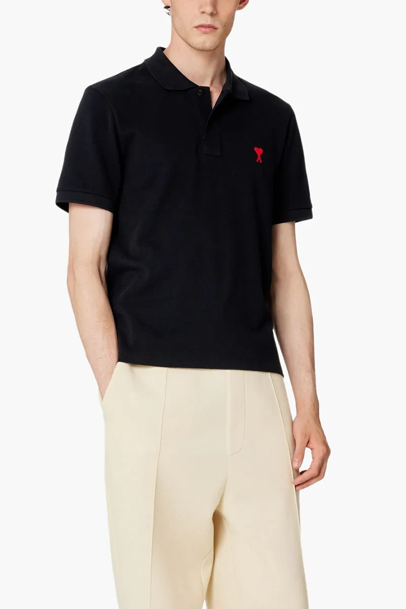 AMI Men Red Ami De Coeur Polo Shirt in Black 1