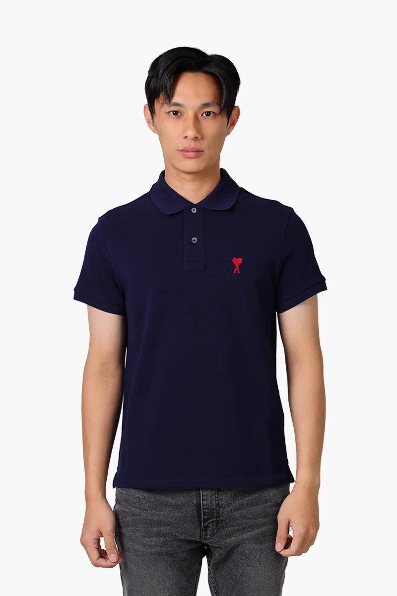 AMI Men Red Ami De Coeur Polo Shirt in Night Blue 0