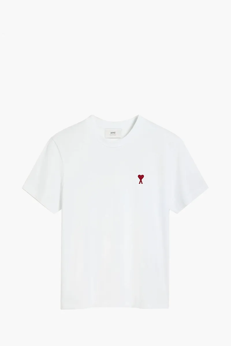 AMI Unisex Ami De Coeur T-shirt in White Organic Cotton Jersey 0