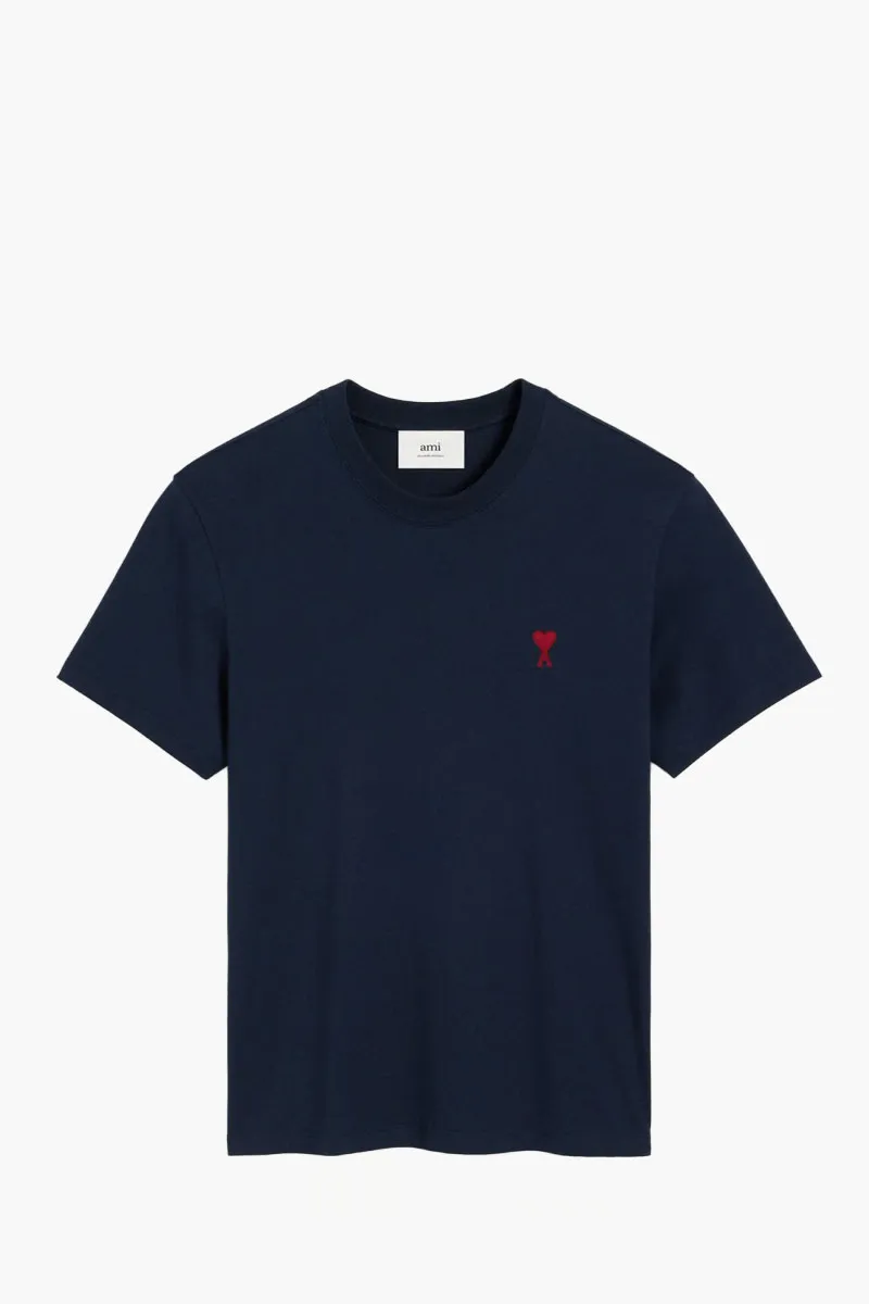 AMI Unisex Ami De Coeur T-shirt in Night Blue Organic Cotton Jersey 0