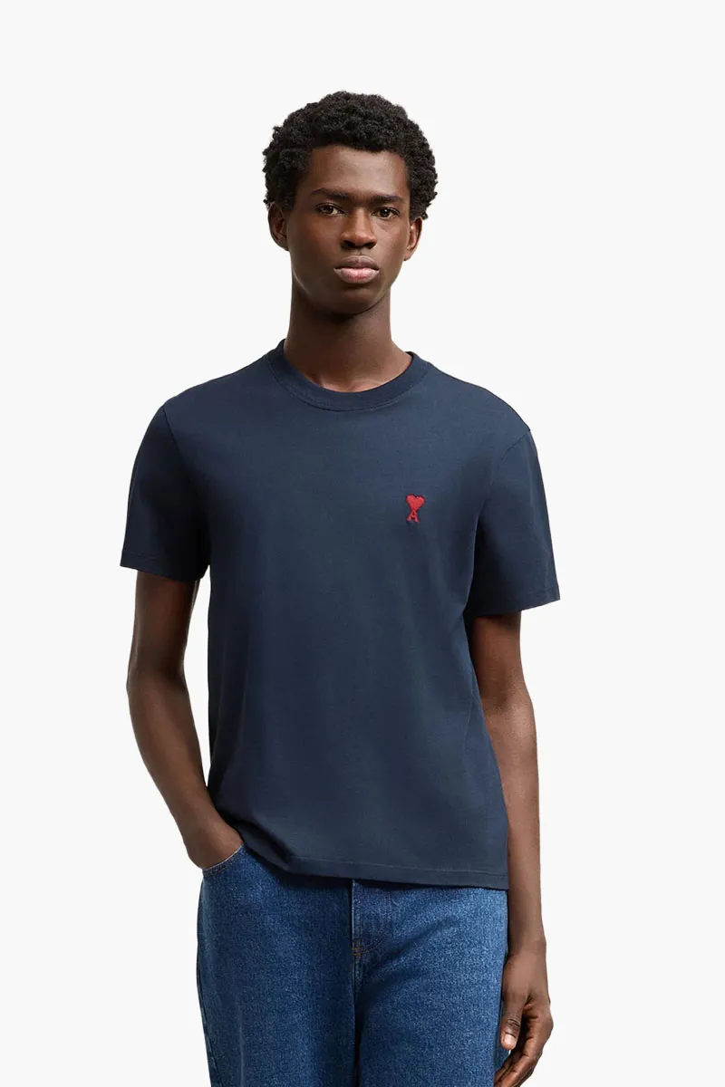 AMI Unisex Ami De Coeur T-shirt in Night Blue Organic Cotton Jersey 1