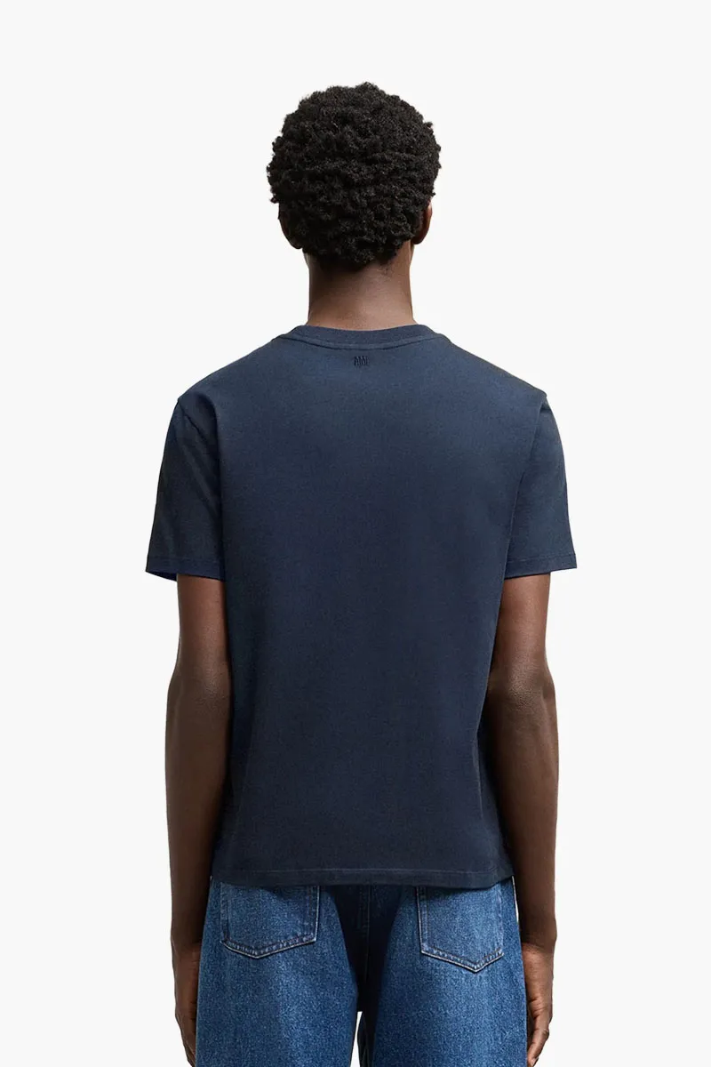 AMI Unisex Ami De Coeur T-shirt in Night Blue Organic Cotton Jersey 2
