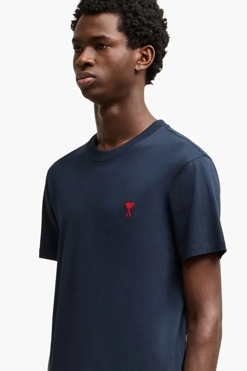 AMI Unisex Ami De Coeur T-shirt in Night Blue Organic Cotton Jersey 3