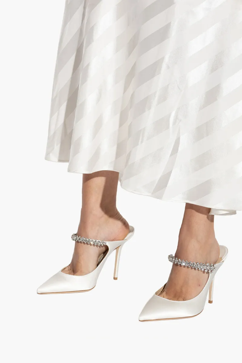 JIMMY CHOO Bing Mules 100mm in Ivory Satin with Crystal Strap 3