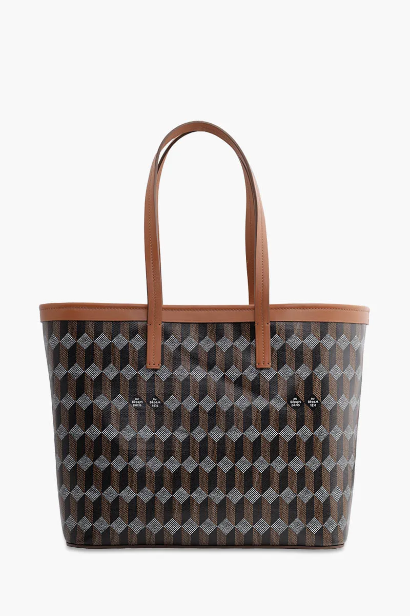AU DEPART Horizontal La Roquette Monogram Tote Bag in Cognac Multicolor Reflective Jacquard 0