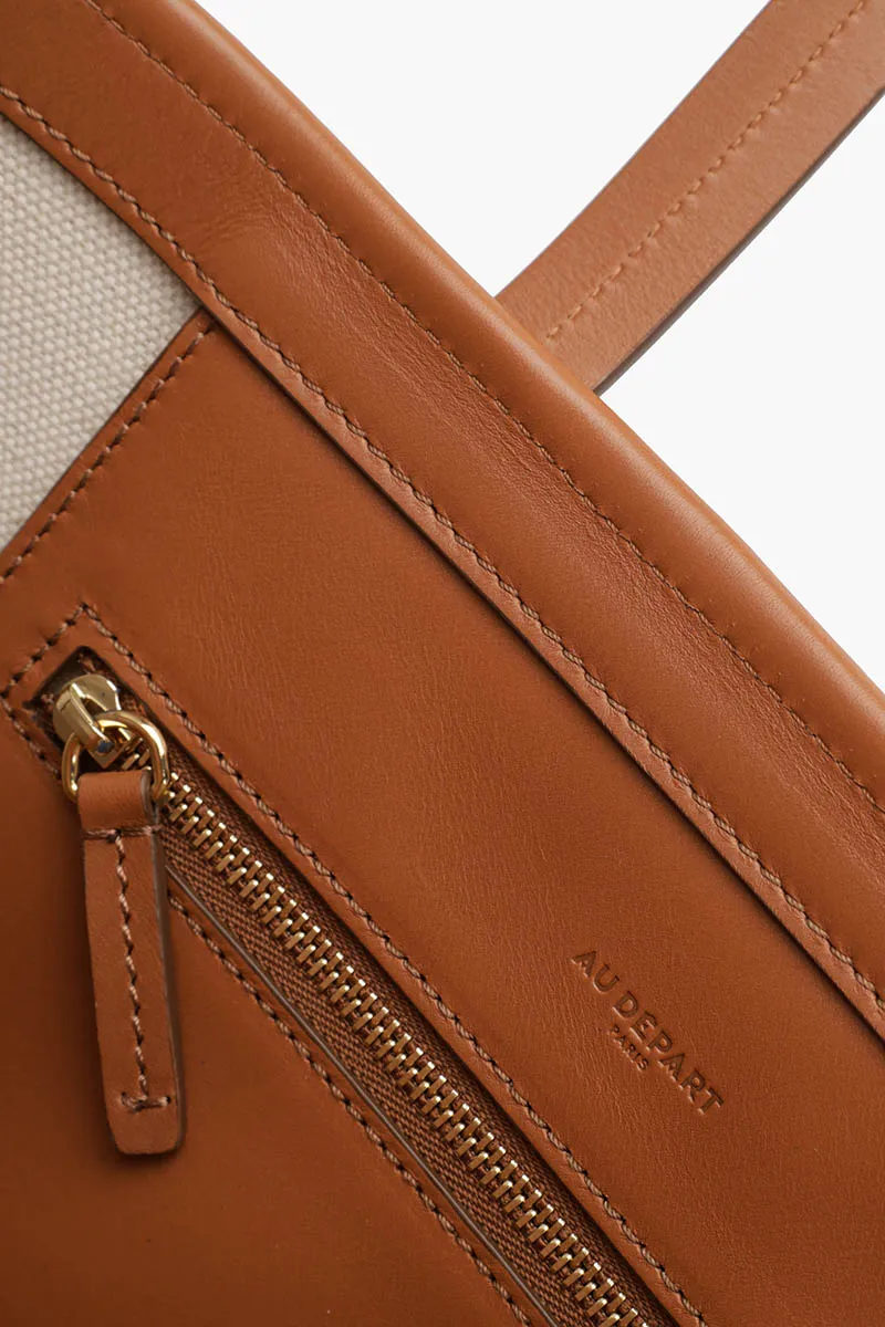 AU DEPART Horizontal La Roquette Monogram Tote Bag in Cognac Multicolor Reflective Jacquard 3