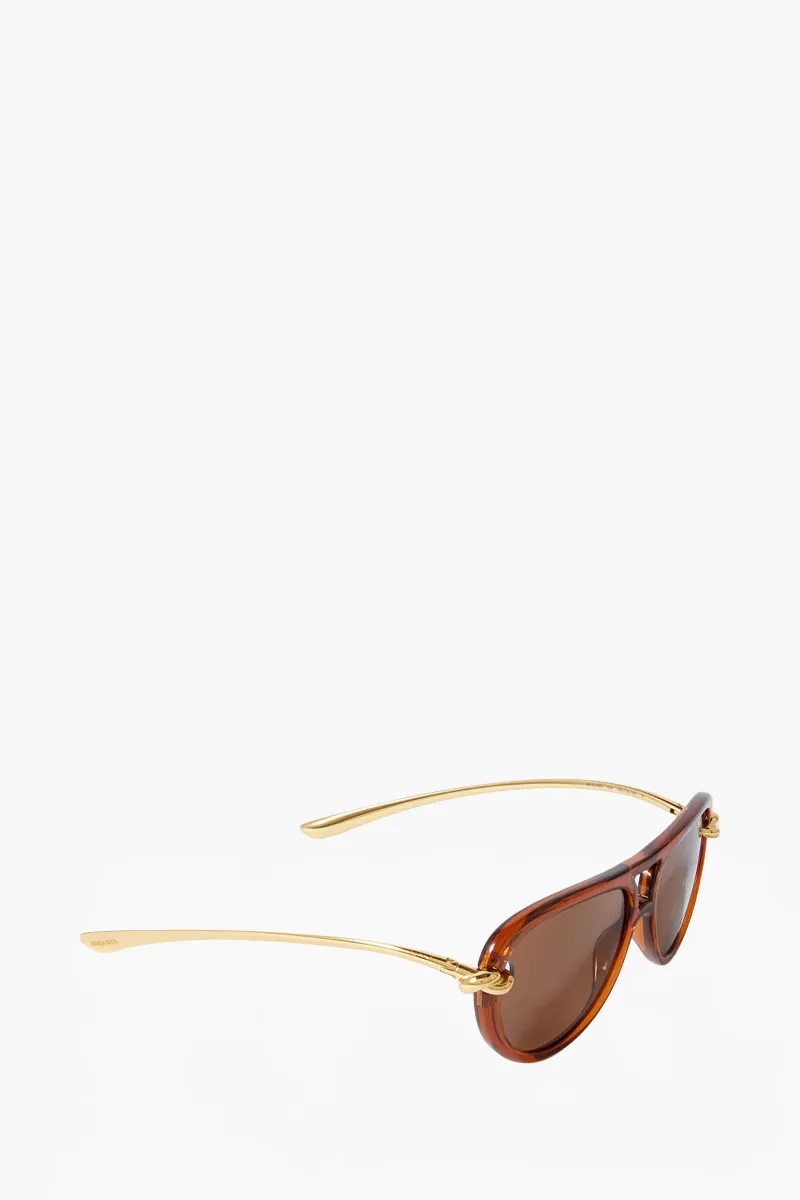 BOTTEGA VENETA Knot Aviator Sunglasses in Brown/Gold/Brown Acetate Metal 1