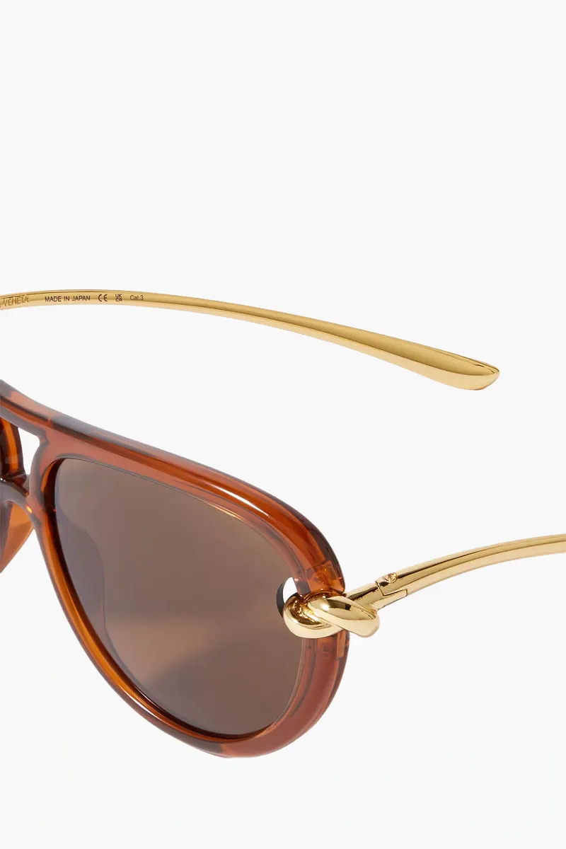 BOTTEGA VENETA Knot Aviator Sunglasses in Brown/Gold/Brown Acetate Metal 2