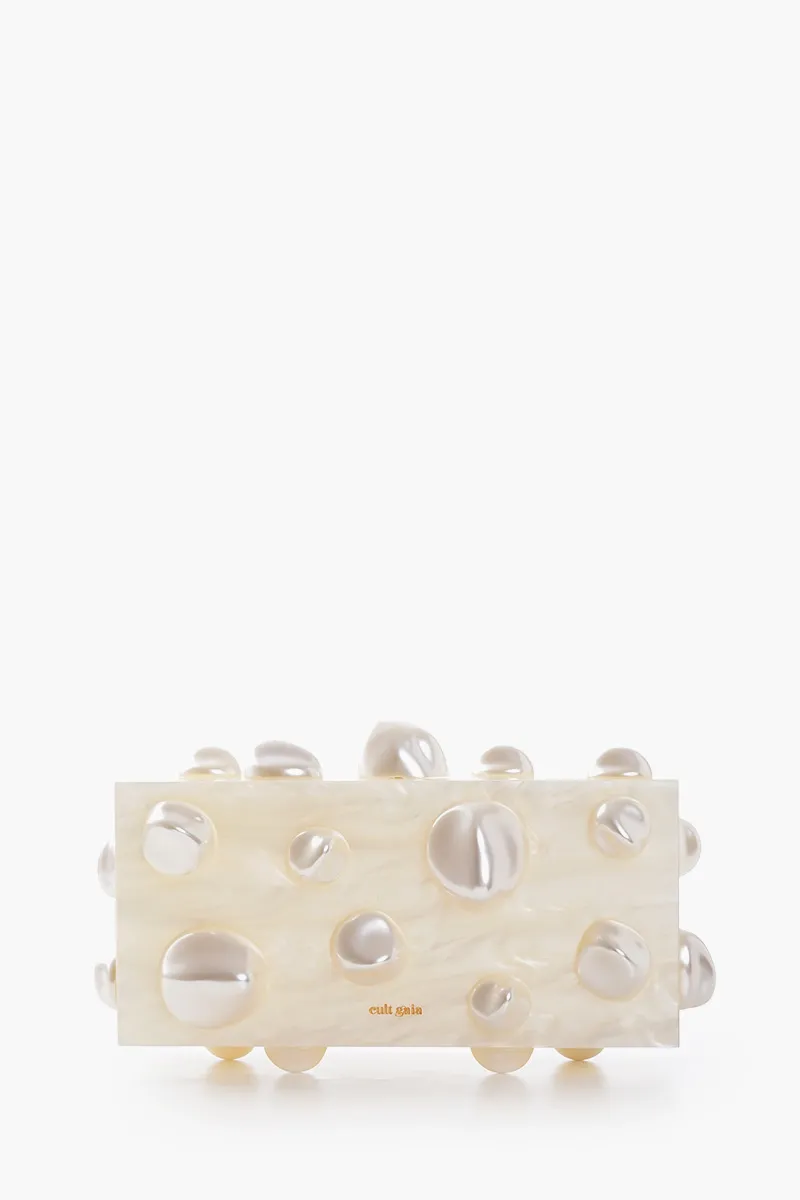 CULT GAIA Orbs Handbag in Ivory Marbled Acrylic with Faux Pearl 0