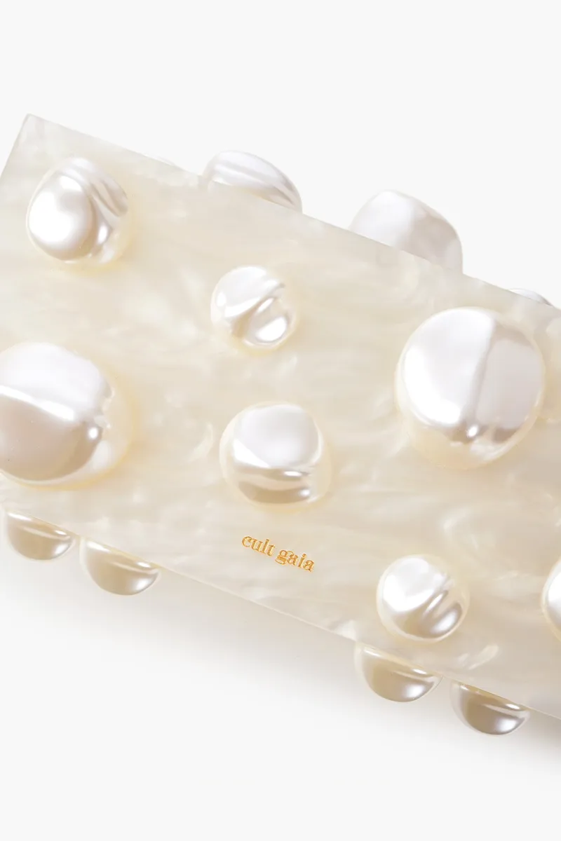 CULT GAIA Orbs Handbag in Ivory Marbled Acrylic with Faux Pearl 4