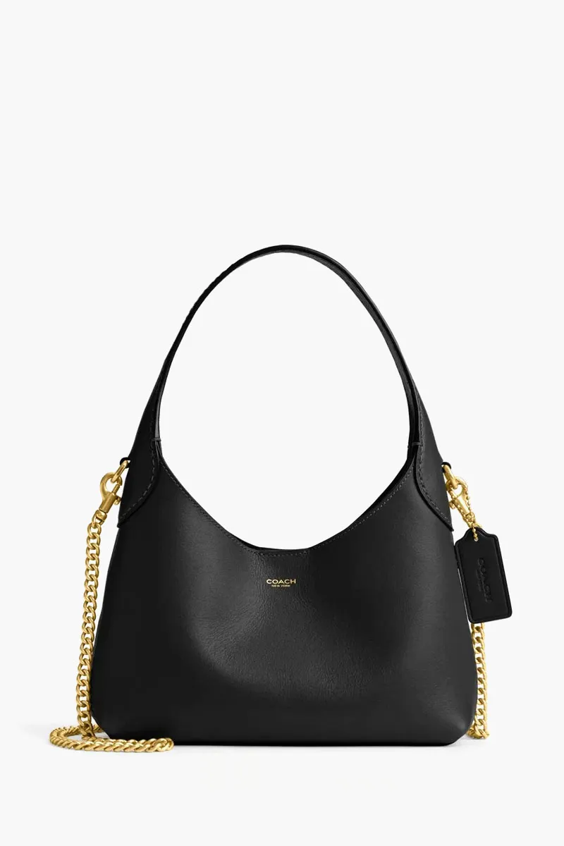 COACH Brooklyn Shoulder Bag 23 in Black Natural Grain Leather with Detachabel Chain Strap 0