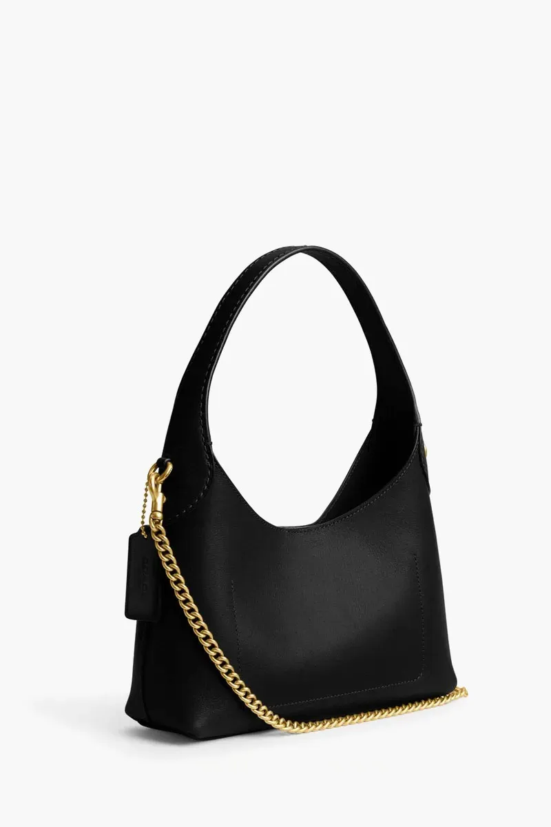 COACH Brooklyn Shoulder Bag 23 in Black Natural Grain Leather with Detachabel Chain Strap 1