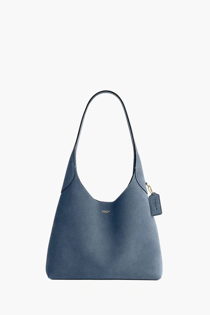 COACH Brooklyn Shoulder Bag 28 in Brass/Light Denim Suede and Grain Leather 0