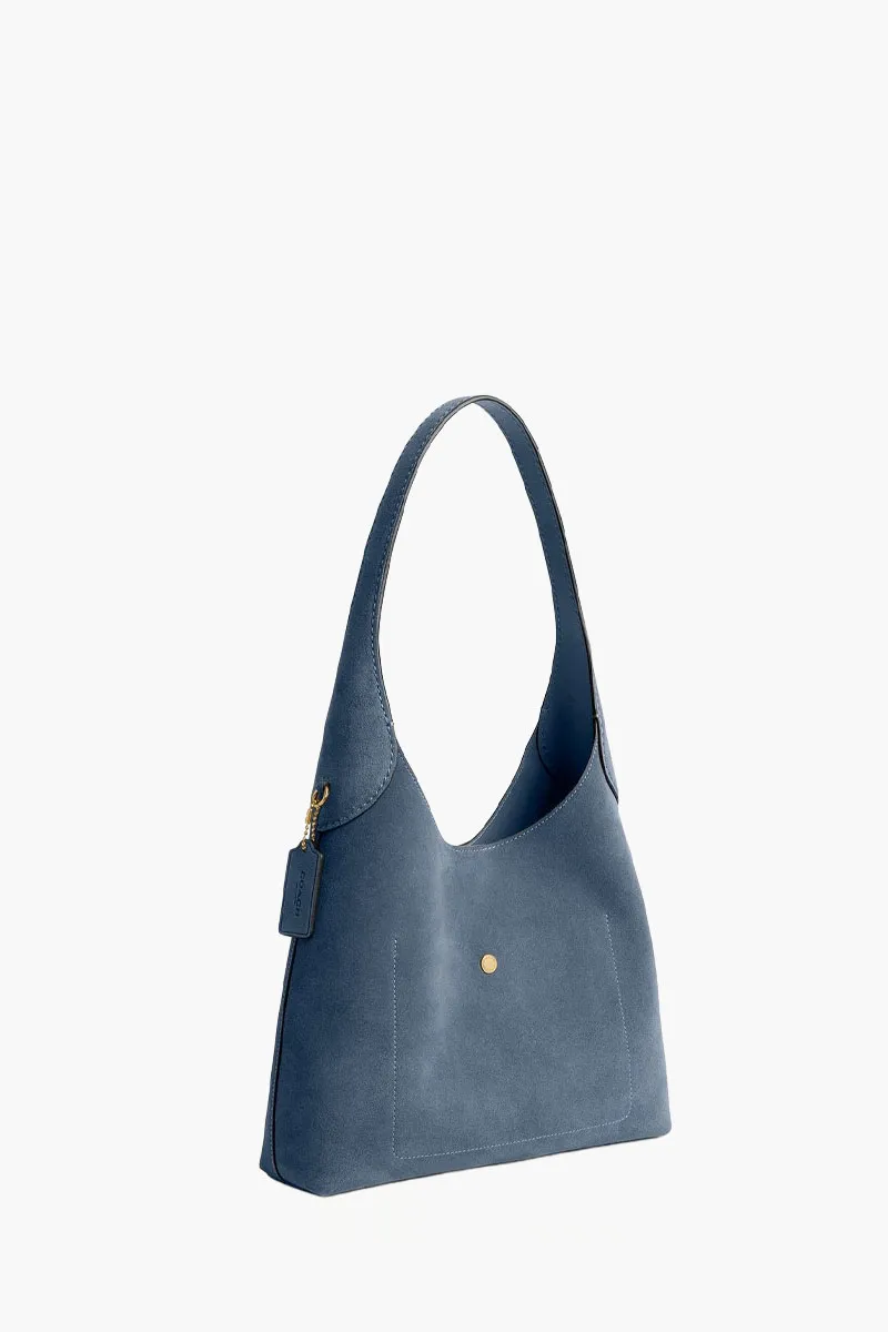 COACH Brooklyn Shoulder Bag 28 in Brass/Light Denim Suede and Grain Leather 1