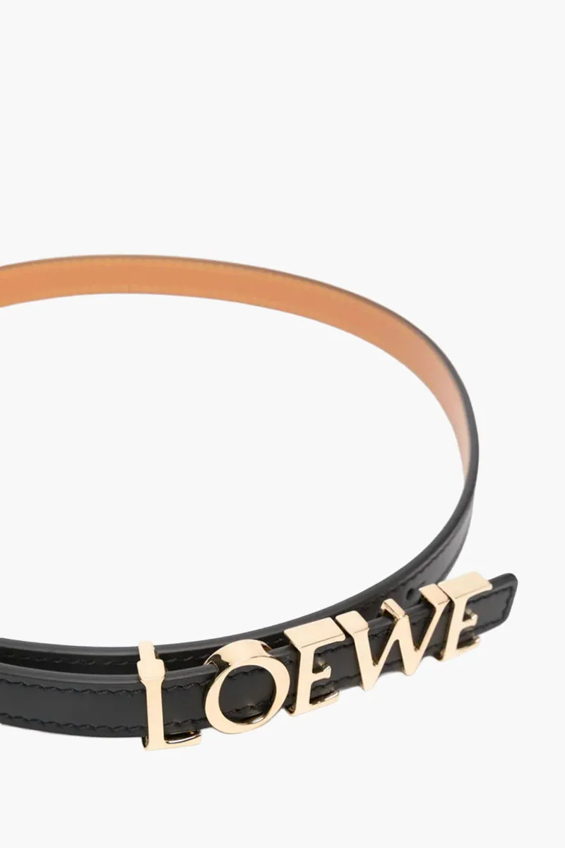 LOEWE Lettering Logo Mettalic Belt 15mm in Black/Gold GHW Smooth Calfskin 1
