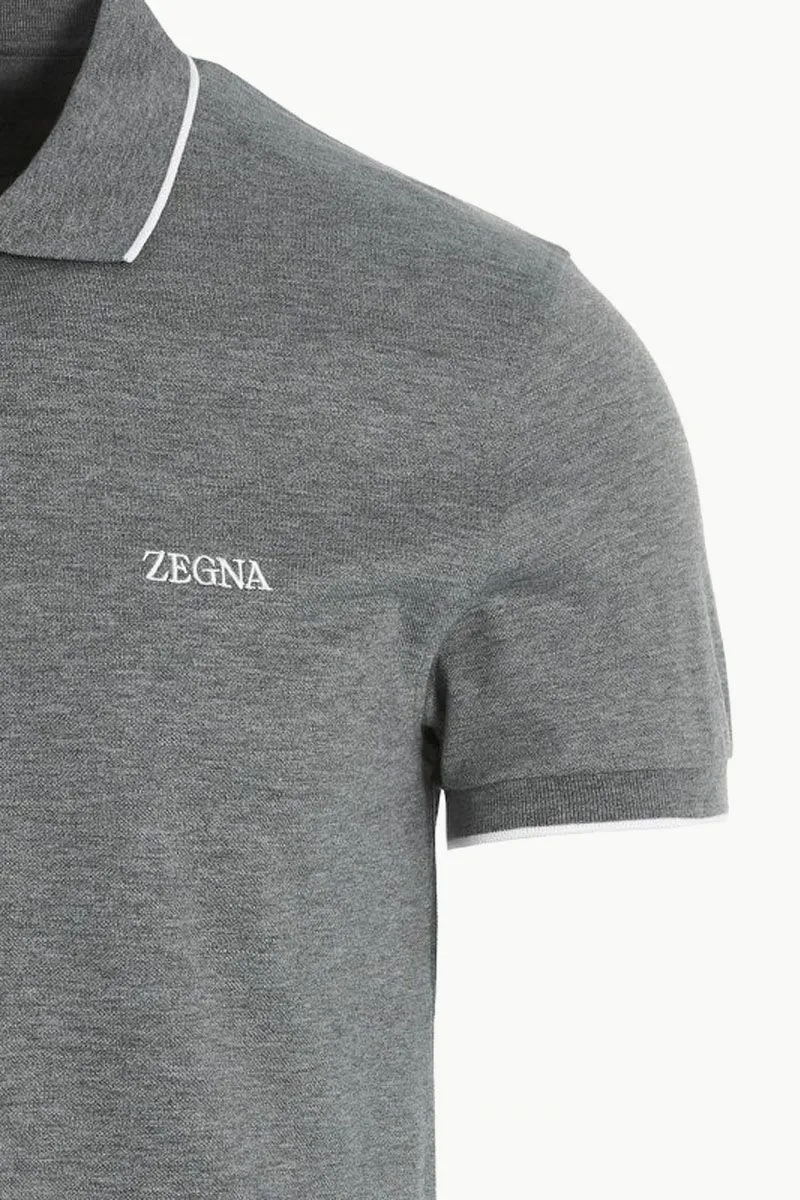 ZEGNA Cotton Polo Shirt in Grey with Logo 2