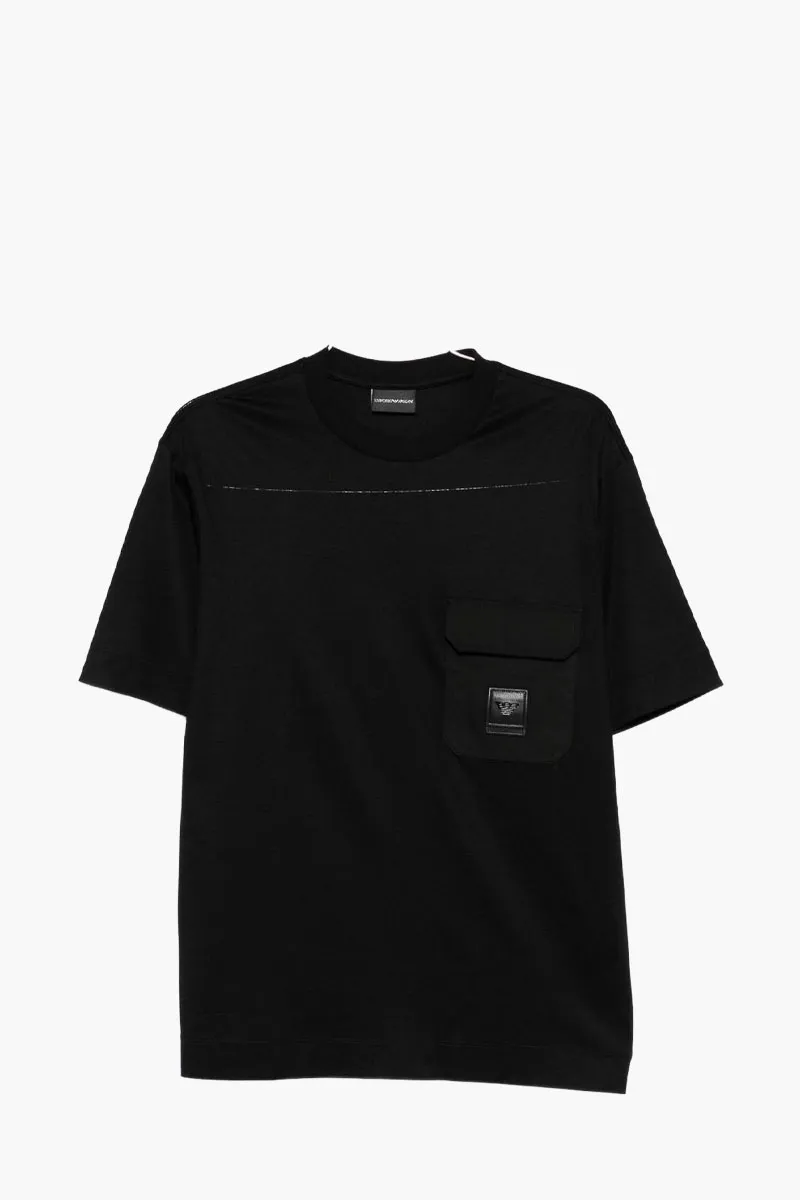 EMPORIO ARMANI Men Embossed Logo on Pocket Regular T-Shirt in Black Cotton 0