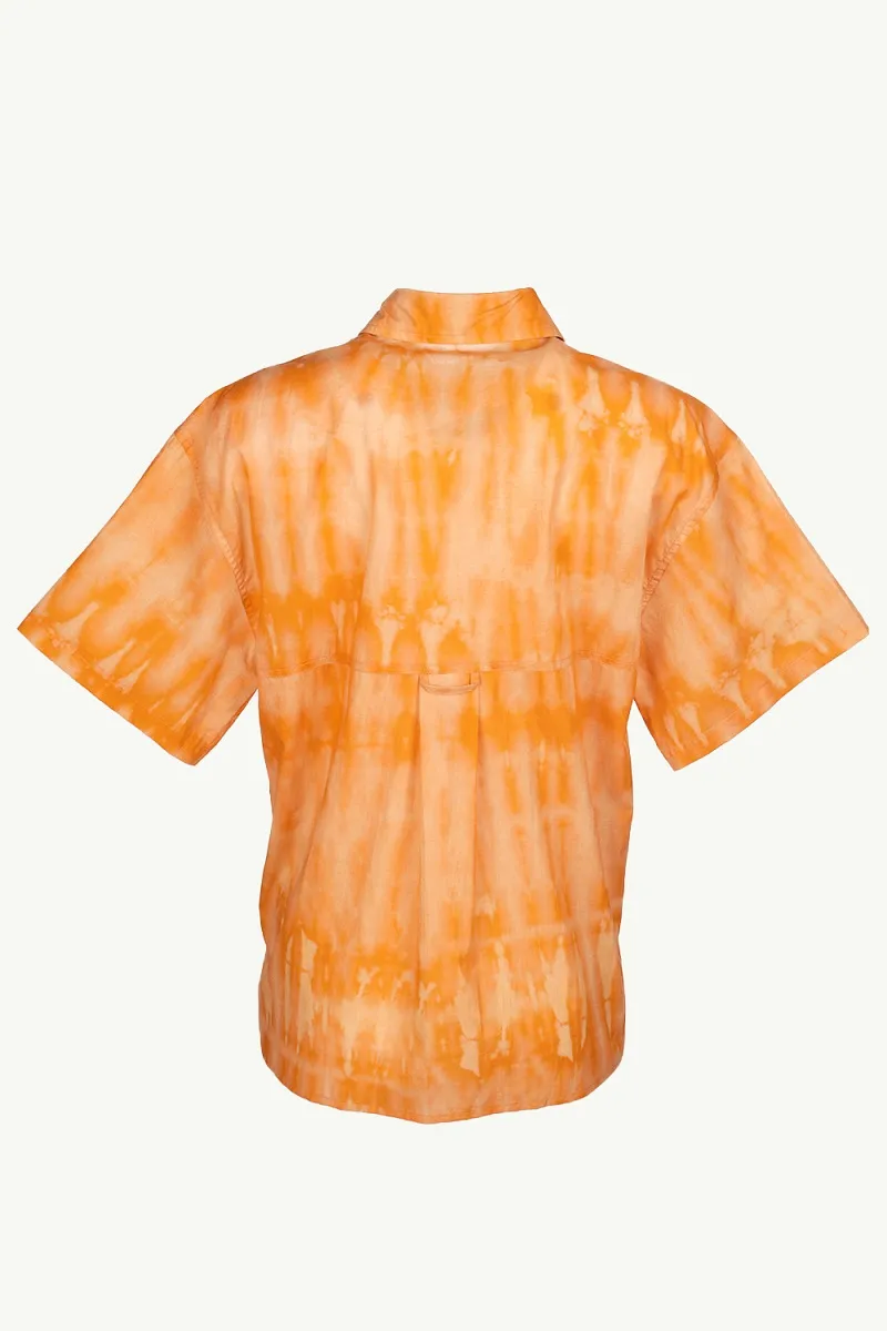 KENZO Women Tiger Patch Loose Fit Shirt in Orange Multicolor with Tie-Dye Pattern 1