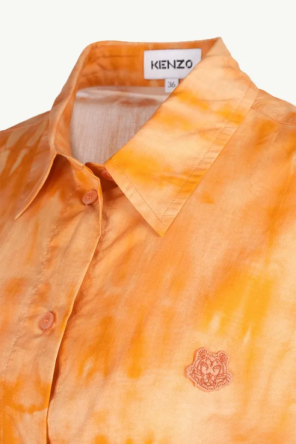 KENZO Women Tiger Patch Loose Fit Shirt in Orange Multicolor with Tie-Dye Pattern 2