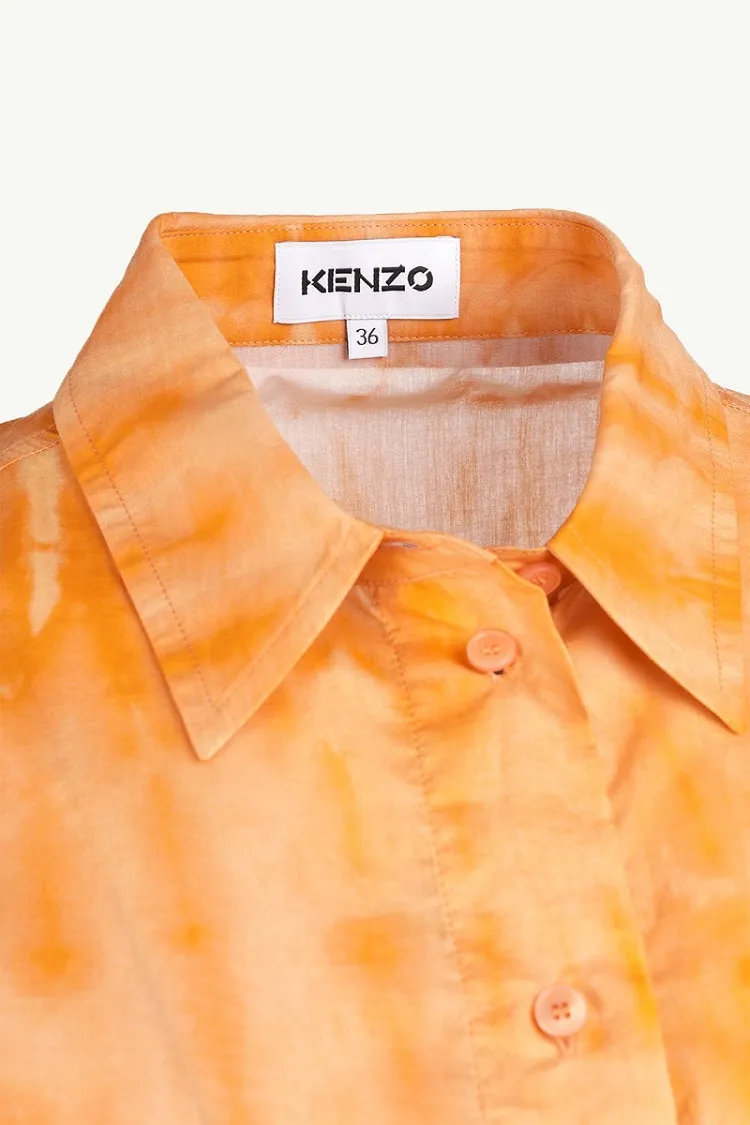 KENZO Women Tiger Patch Loose Fit Shirt in Orange Multicolor with Tie-Dye Pattern 3