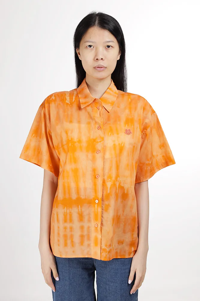 KENZO Women Tiger Patch Loose Fit Shirt in Orange Multicolor with Tie-Dye Pattern 4