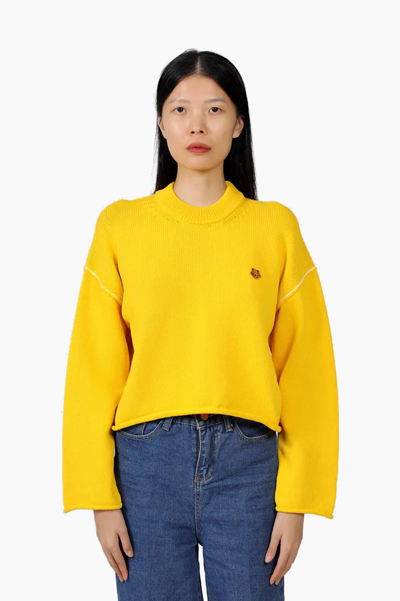 KENZO Women Tiger Crest Jumper in Golden Yellow with Contrasting Seams 0