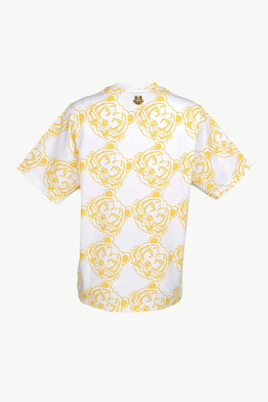 KENZO Women All-Over K-Tiger Monogram Loose Fit T-Shirt in White/Yellow with 3D Logo 1
