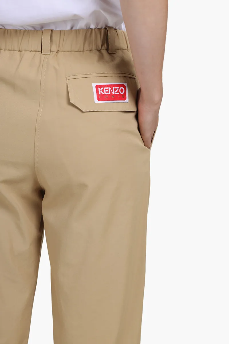 KENZO Women Twill Jogging Trousers in Beige with Kenzo Paris Label on Back Pocket 3