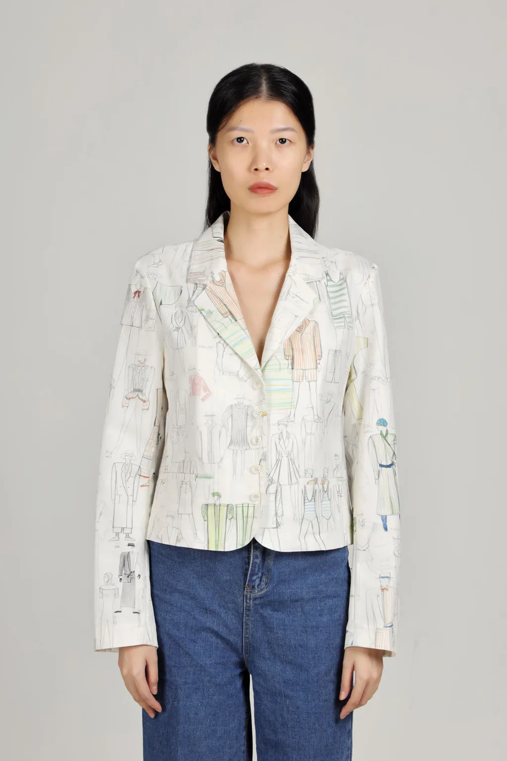 KENZO Women 'KENZO Sketch' Short Blazer in White Multicolor 1