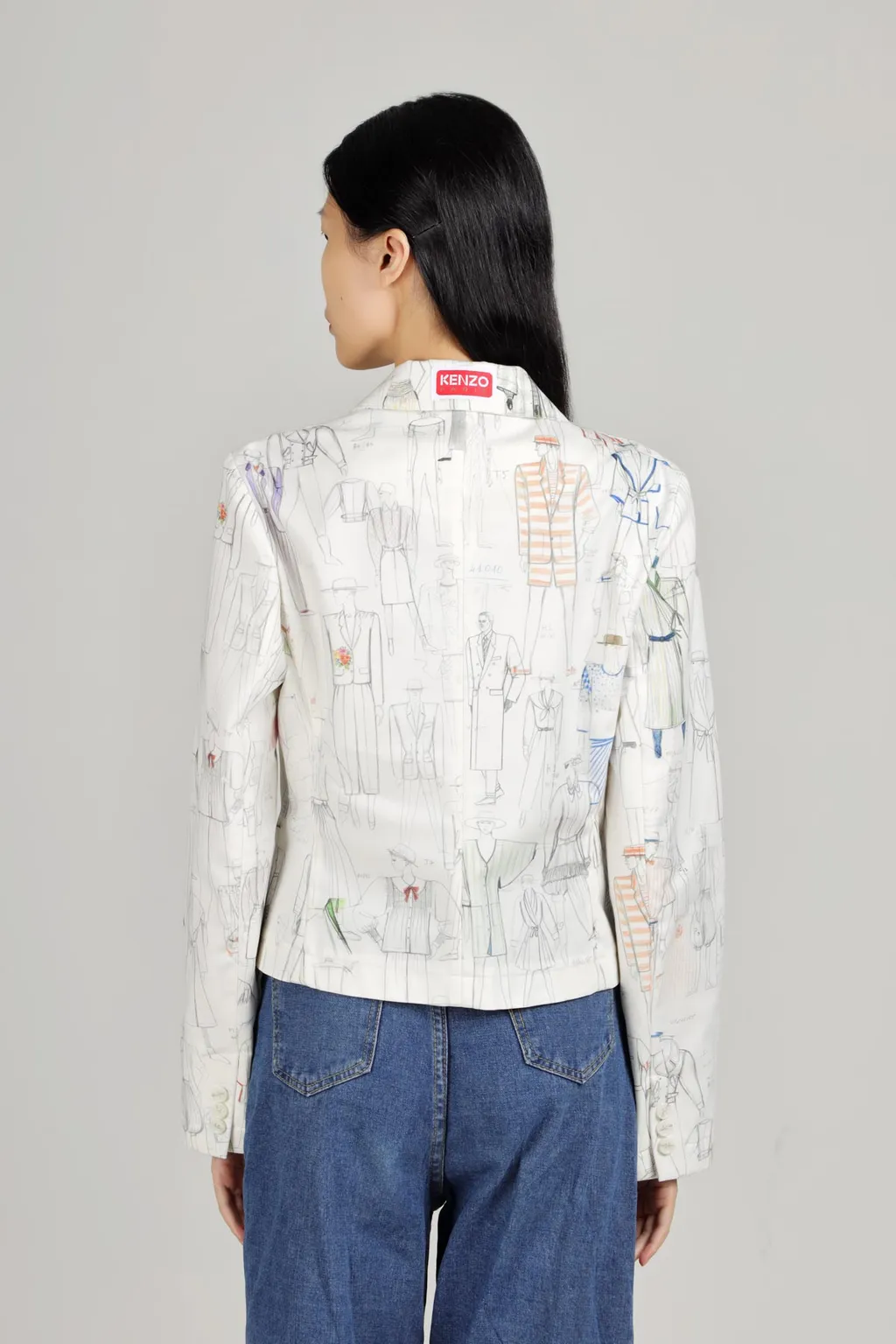 KENZO Women 'KENZO Sketch' Short Blazer in White Multicolor 2