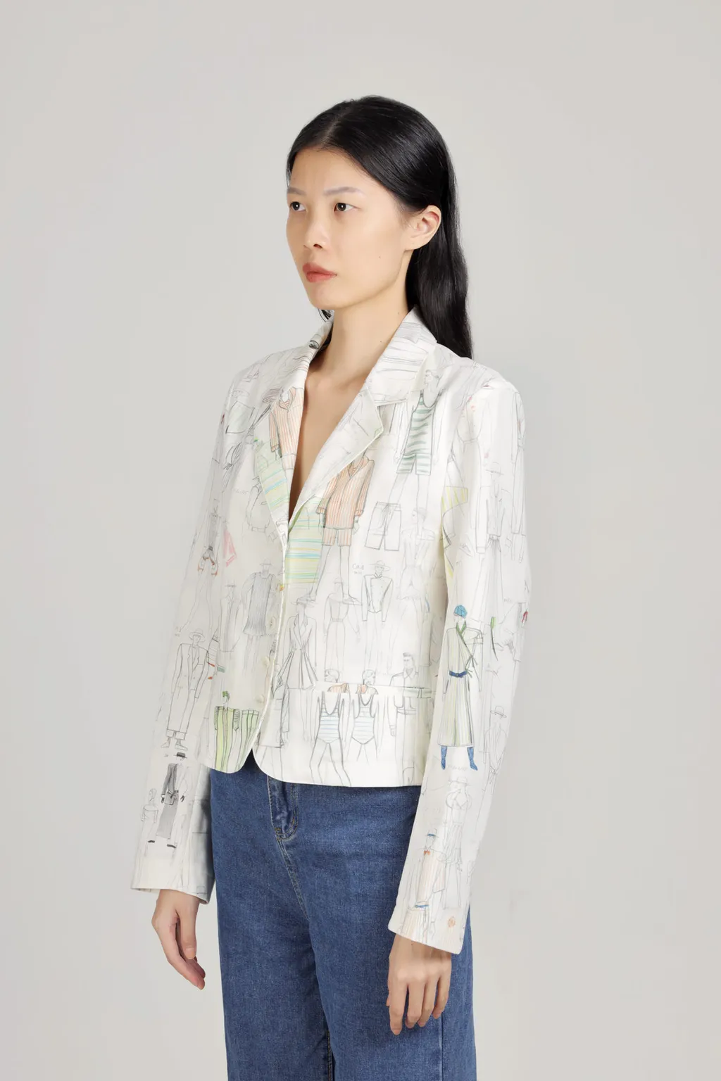 KENZO Women 'KENZO Sketch' Short Blazer in White Multicolor 3