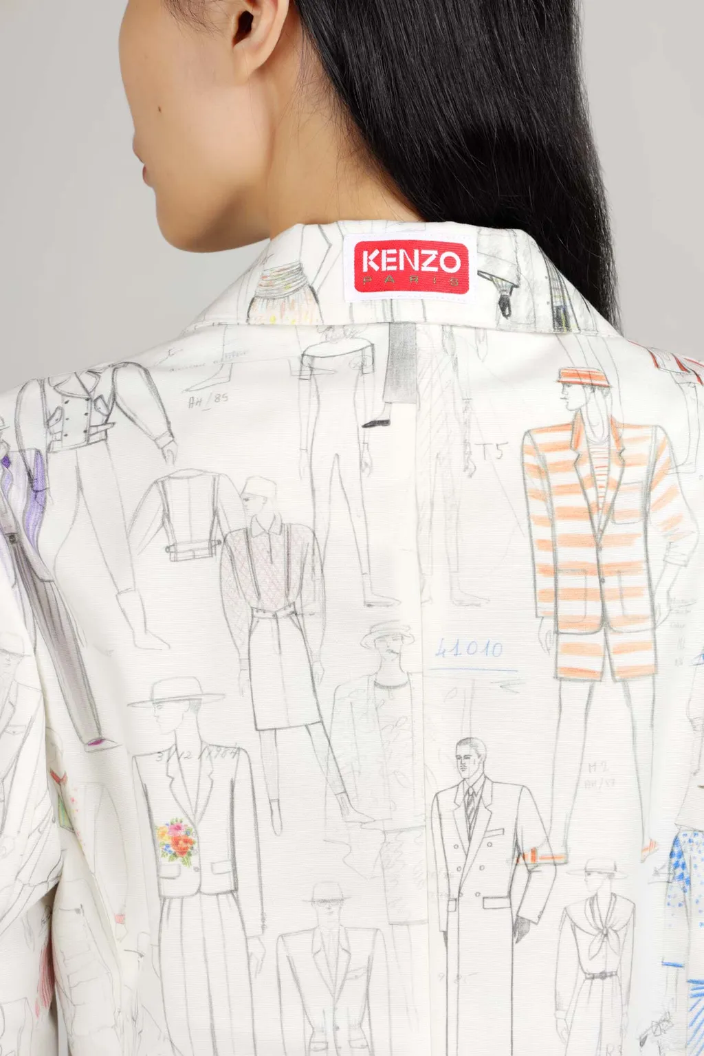 KENZO Women 'KENZO Sketch' Short Blazer in White Multicolor 4