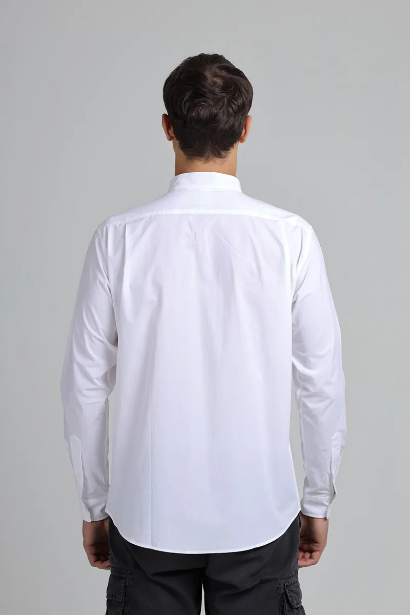 KENZO Men Kenzo Poppy Poplin Long Sleeves Shirt in White with Stand-Up Collar 1