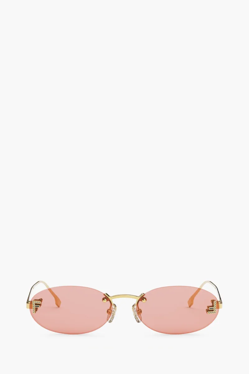 FENDI First Crystal Sunglasses in Gold/Bordeaux Metal 0