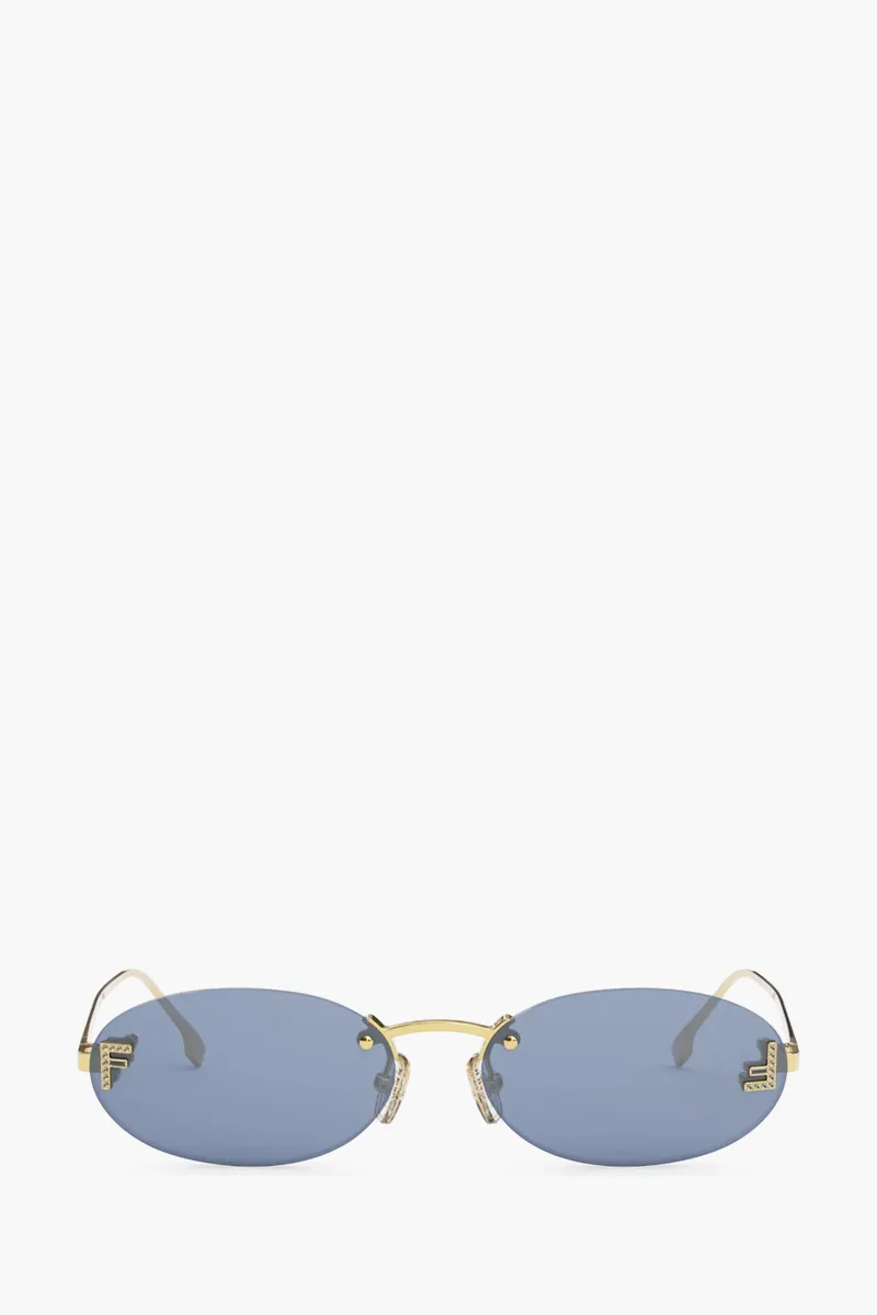 FENDI First Crystal Sunglasses in Gold/Blue Metal 0