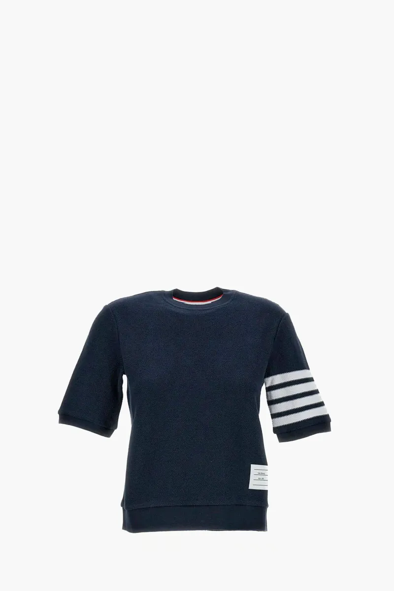 THOM BROWNE Women Textured Pique 4Bar TShirt in Navy Cotton 0