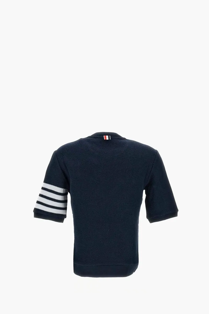 THOM BROWNE Women Textured Pique 4Bar TShirt in Navy Cotton 1
